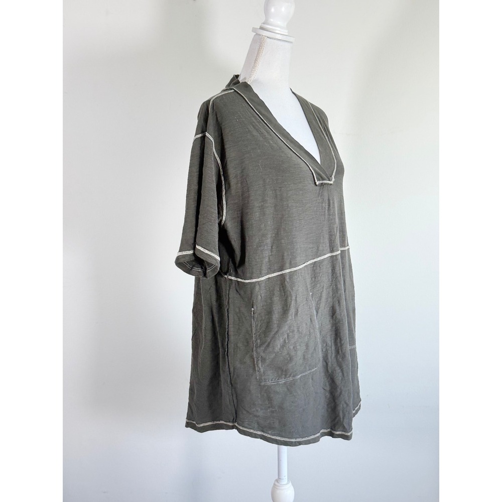Natural Life Charlie V-Neck Cotton Tunic Dress Olive Green Patch Pockets Size S - Picture 3 of 11